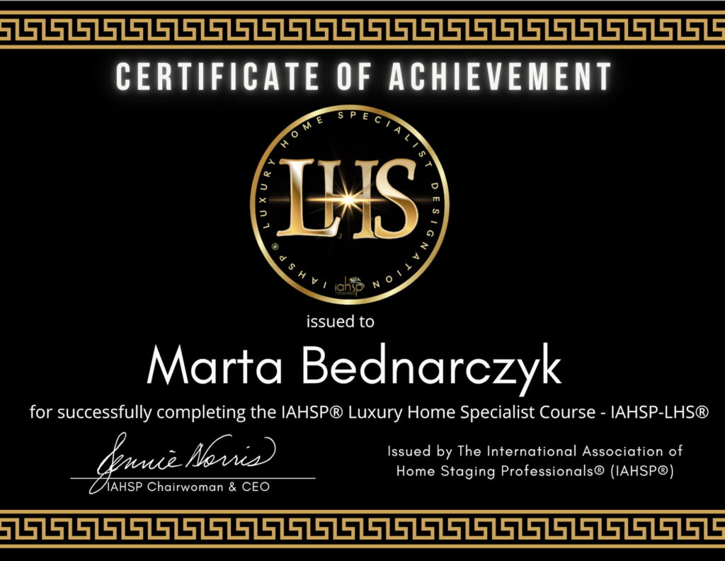 certyfikat potwierdzajacy ukończenie kursu Luxury Homes Specialist